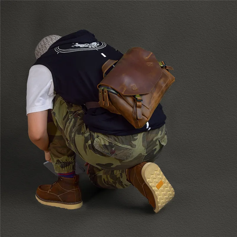 Retro fashion high quality Crazy Horse cowhide men's anti-theft messenger bag for daily outdoor work business portable briefcase