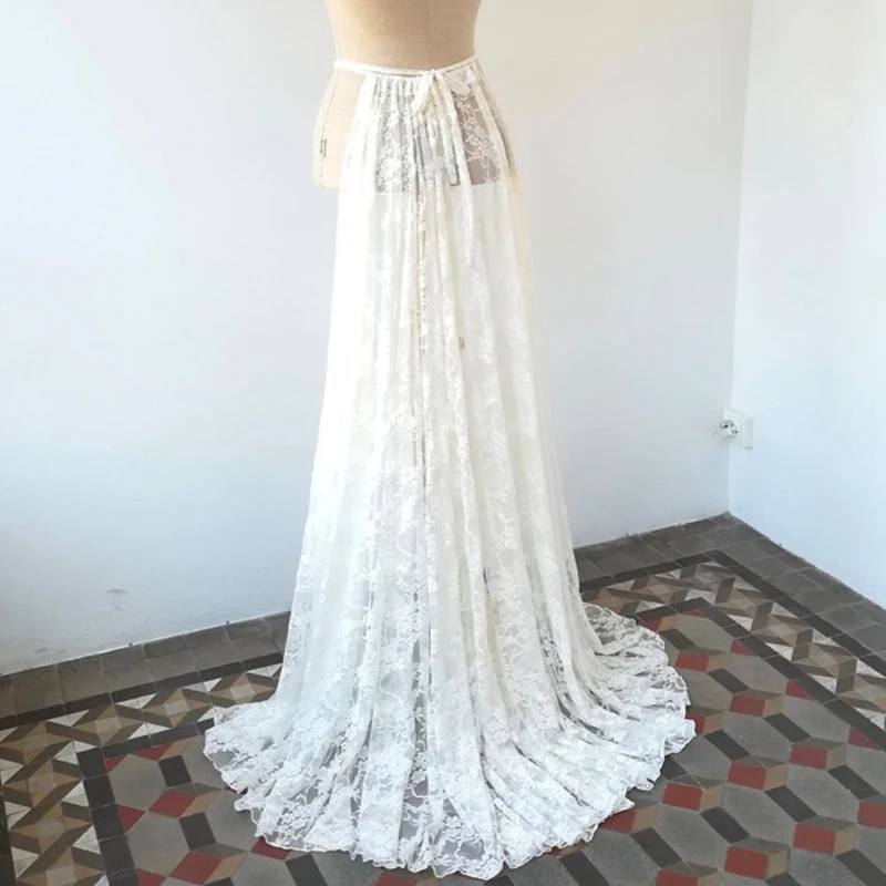 E JUE SHUNG Lace Wedding Detachable Skirt Removable Train for Dresses Boho Bridal Overskirt