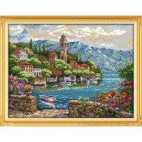 seaside clock tower embroidery stamped cross stitch patterns kits printed canvas 11ct 14ct needlework cross stitch