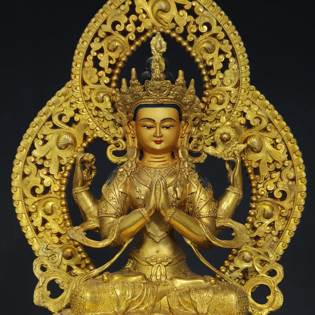 Из Непала Тибета латунные покрышки с позолоченной подсветкой четыре руки тара