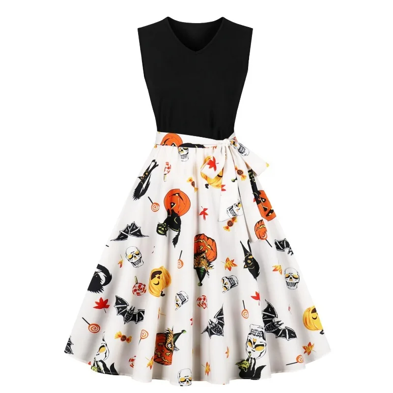 Женские Платья С Принтом На Хэллоуин В Стиле Ретро Повседневные Удобные Без