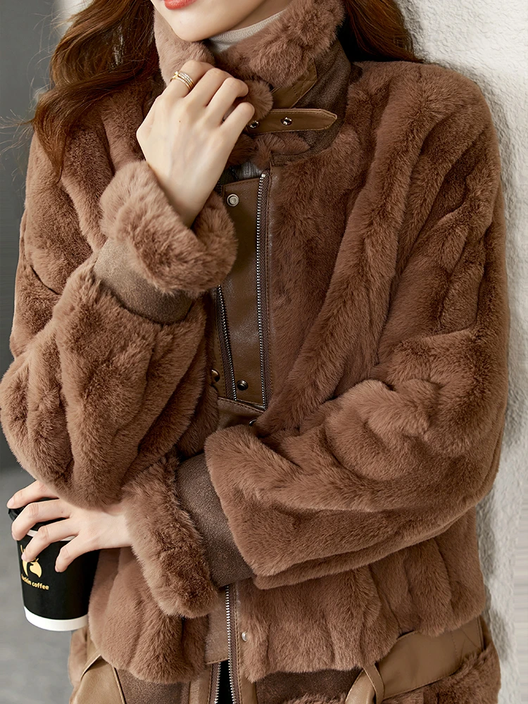 Vimly Double-faced Faux Fur Coat 2022 Fashion Moto Biker Style Ladies Zipper Winter Fur Jacket for Women Female Clothing 50352