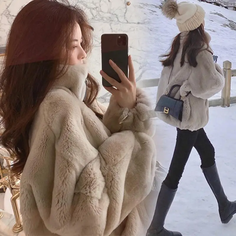 

Korean Faux Fur Coat for Women 2023 Autumn and Winter Fitting Faux Rabbit Fur Plush Zipper Coat Women Jacket