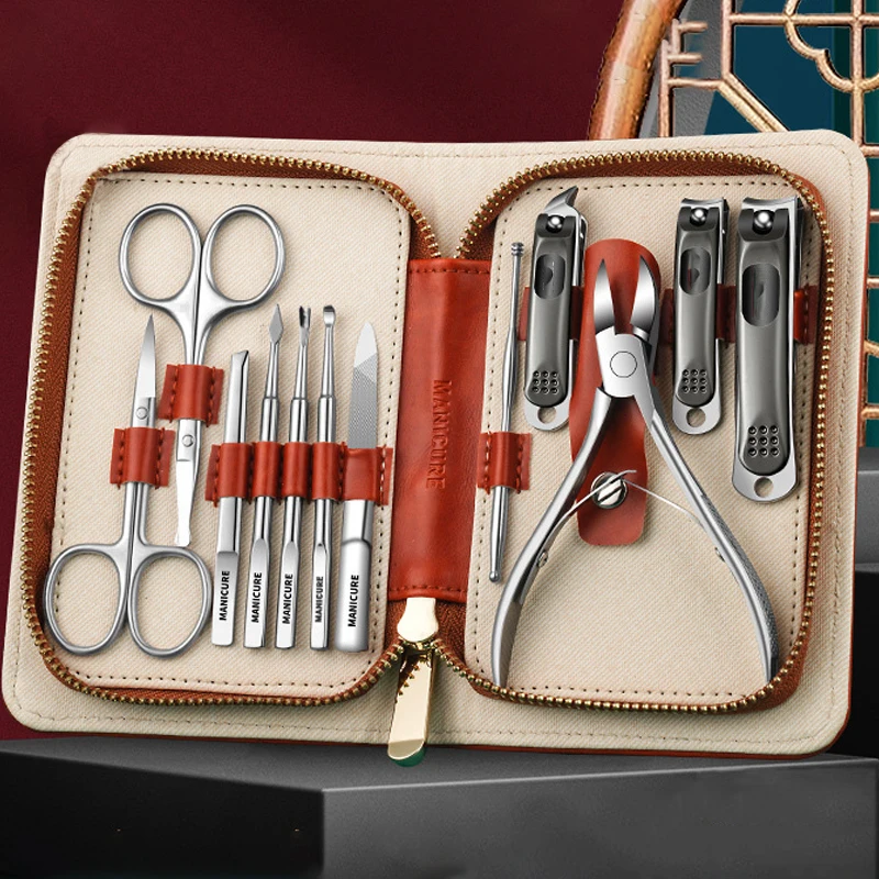 12Pcs/Set Nail Cutter High quality Pedicure Scissors Set Stainless Steel Eagle Hook Portable Manicure Nail Clipper Tool Set