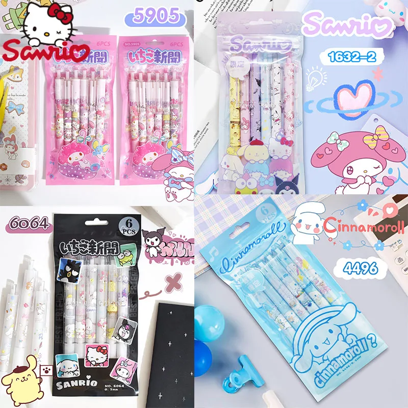 

Sanrio 6/12pcs Kawaii My Melody Kuromi Cinnamoroll High-Value Pen Cartoon Girl'S Heart Pen Press 0.5 Gel Pen Set Gift Wholesale