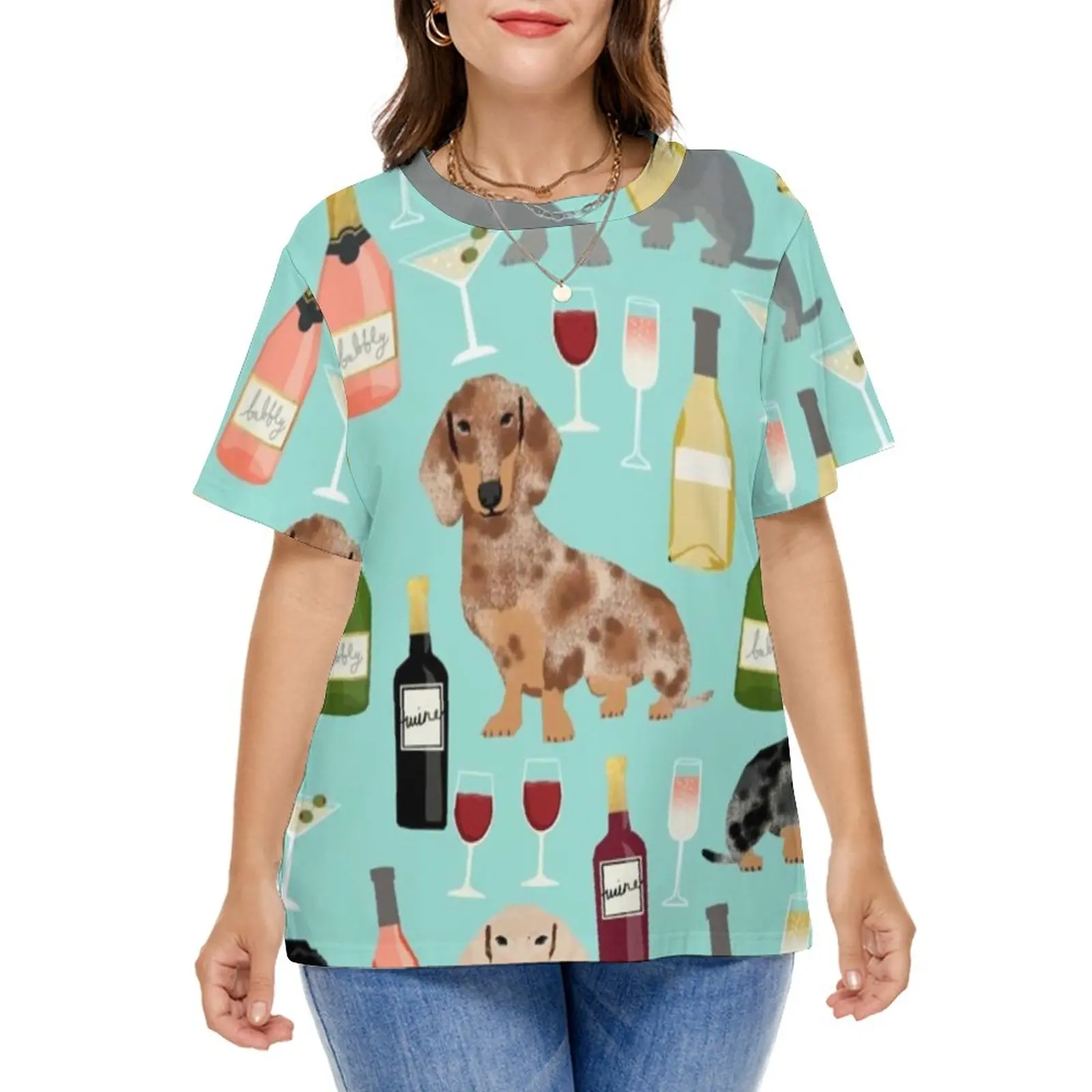 

Футболка с надписью «такса и вино», Забавные футболки цвета шампанского с коктейлями, модные футболки с коротким рукавом в Корейском стиле, ...