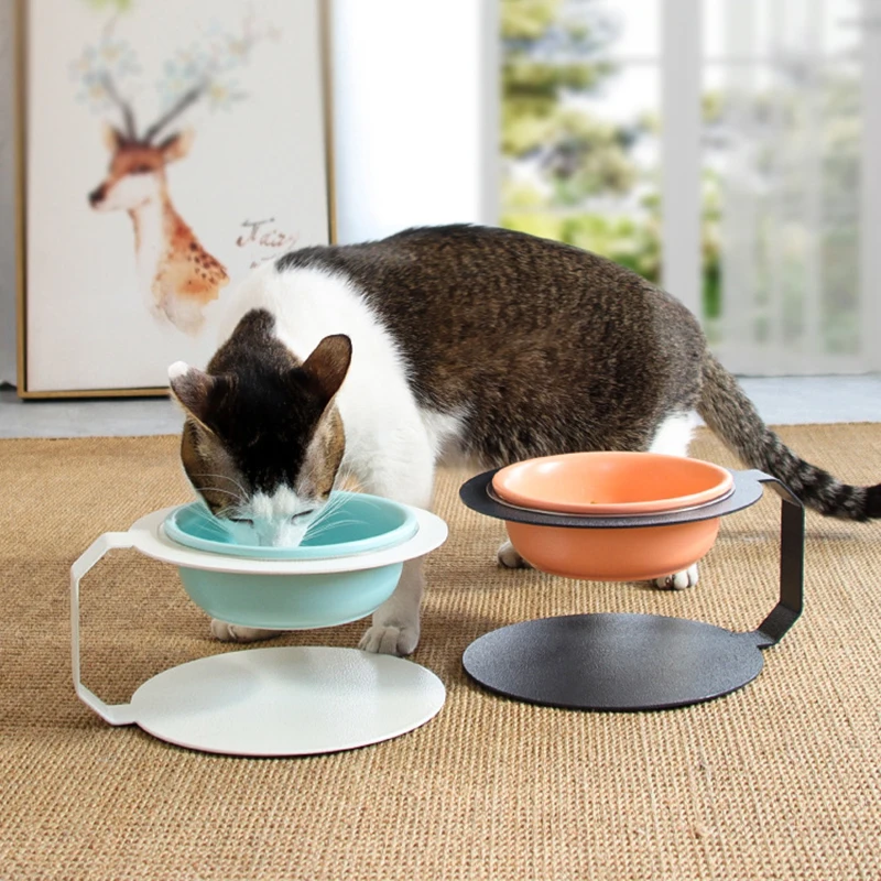 

Cat Ceramic Bowl with Iron Stand Small Dogs Elevated Food Water Feeders Puppy Cats Drinking Eat Supplies Pet Food Basin