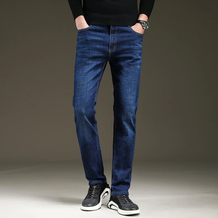 Quick Delivery OF New Men's Business Style Elastic Jeans With Straight Fit And Casual Blue Black Fashion Brand Pants