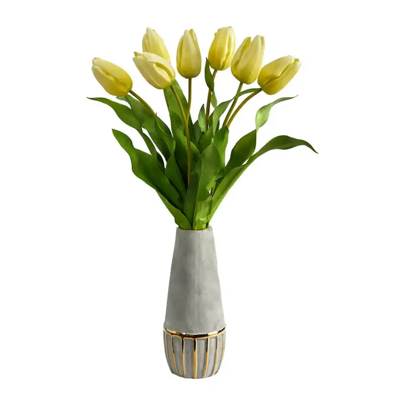 

22in. Dutch Artificial Arrangement in Stoneware Vase with Gold Trimming Wedding Party Vase Home Autumn Decoration Fake Flower