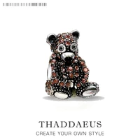 beads brown teddy bear 925 sterling silver charm europe jewelry cute gift for women men