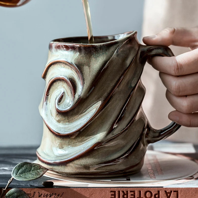 

Японская рельефная кружка, креативная керамическая кофейная чашка, большая емкость, чашка для воды, Ретро стиль
