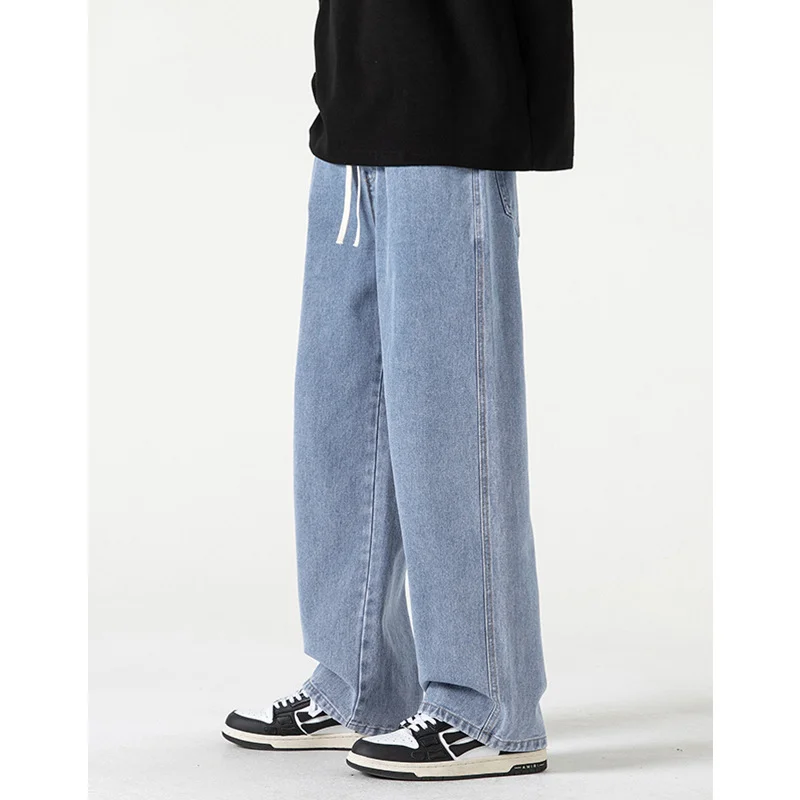 Men's Jeans Wide Leg Loose Casual Solid Straight Pants Fashion Streetwear Male Clothing For Daily Life