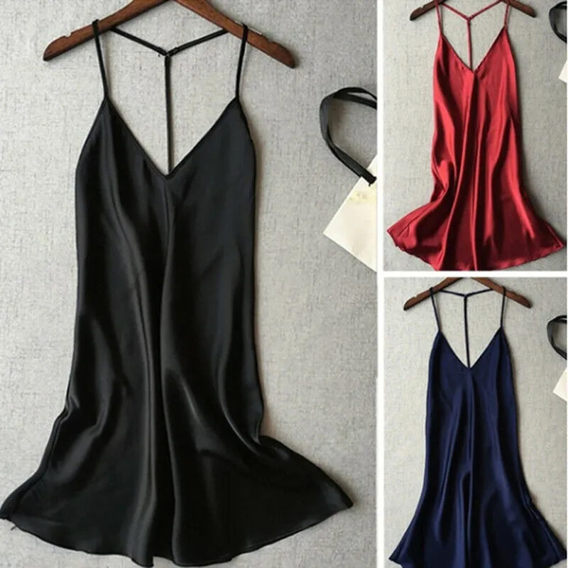 

Ladies Sexy Silk Satin Night Dress Sleeveless Nighties V-neck Nightwear For Women Nightgown Nightdress Sleepwear