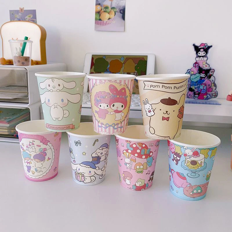 

250 мл Sanrio мультяшная одноразовая бумажная чашка мультяшная Милая офисная домашняя Милая мимелоди корилол куроми чашка для сока и питьевой в...