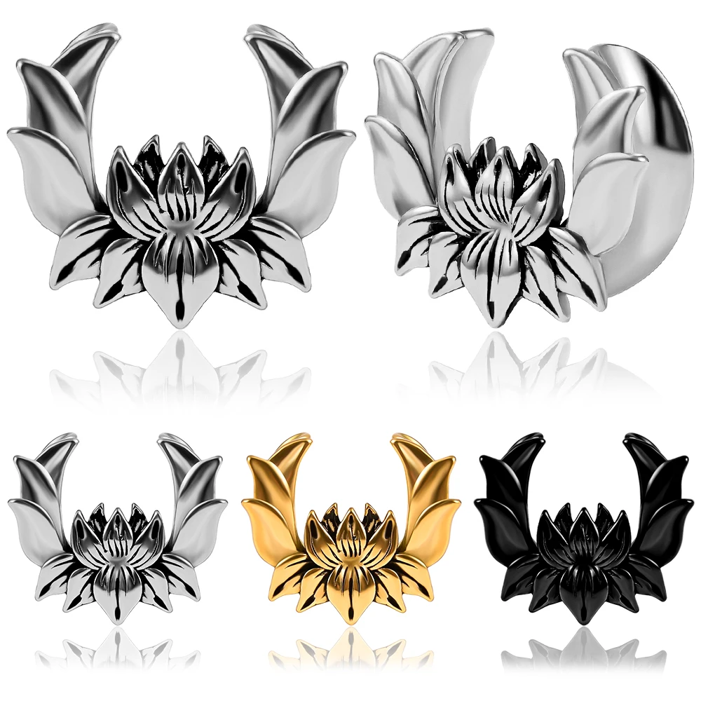 

Vankula 2PCS Stainless Steel Lotus Saddle Tunnels Plugs Vintage Ear Gauge Piercing Expander Stretcher Body Jewelry For Women