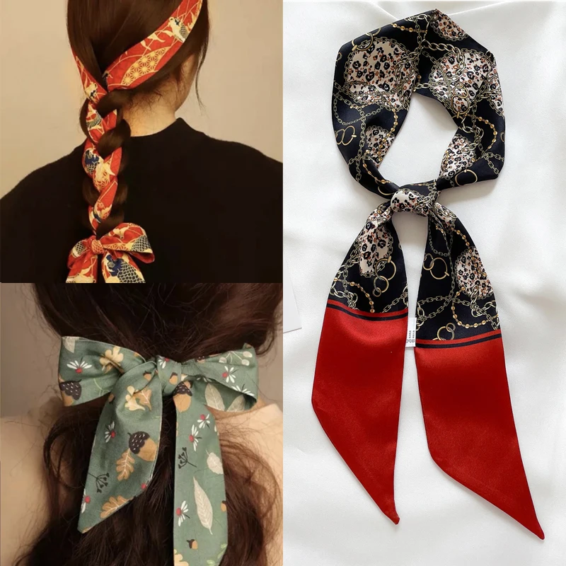 

Narrow Chains Design Handbag Handle Ribbon Scarf Hair Skinny Neck Neckerchief Scarves Head Wrap for Women 2022 Accessories