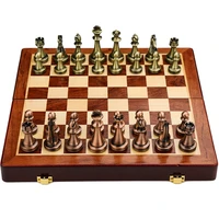 luxury metal chess set pieces wooden hand made tournament folding checkerboard decoration advanced jogo de xadrez family games
