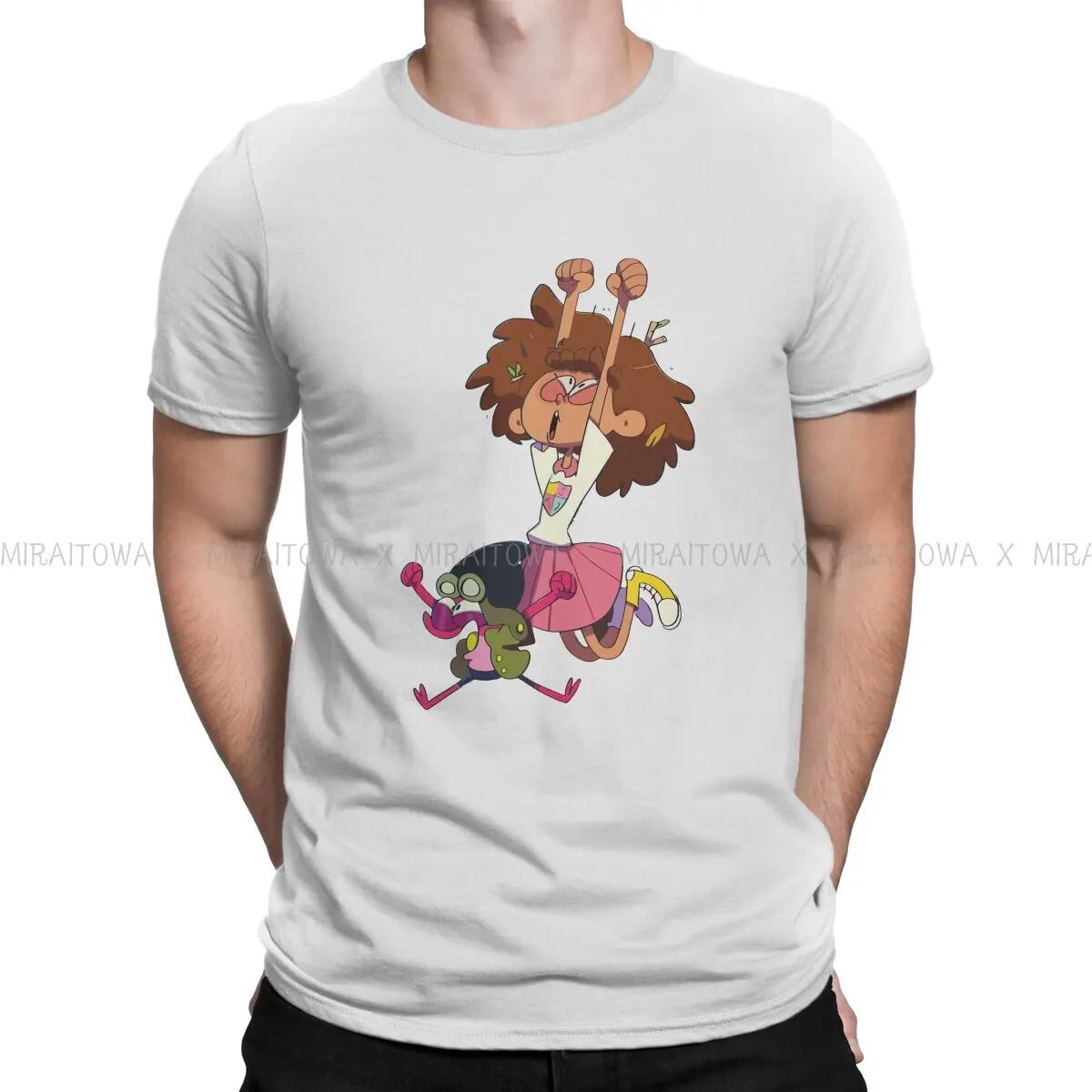 

Amphibia Frog Anime Cute Anne Boonchuy T Shirt Vintage Homme Men's Tshirt Oversized O-Neck Men Tops