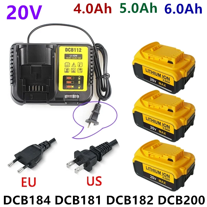 Neue 20V 6,0Ah MAX XR 18650 Batterie Power Tool Ersatz für DeWalt DCB184 DCB181 DCB182 DCB200 20V 6A 20V Batterie Mit Ladegerät