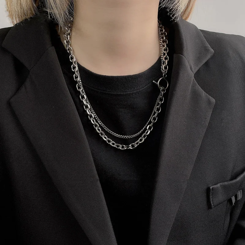 

VSnow Simple Titanium Steel Double Layer Chokers Necklace for Women Delicate Chunky OT Chain Party Necklace Jewelry Accessories