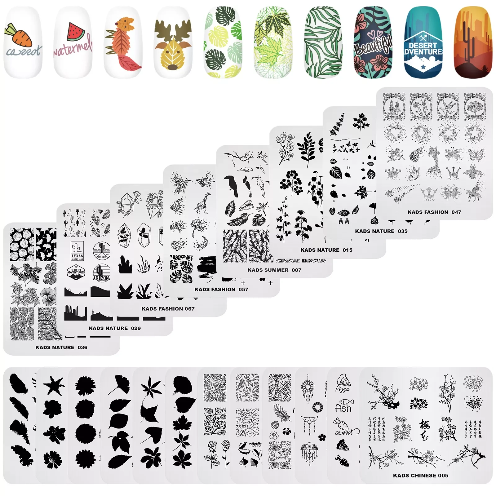 

NEW2023 20PCS/SET Nail Stamping Plate Fashion Nature Geometry Design Nail Stamp Templates Flower Leaves Image Stencil Tools