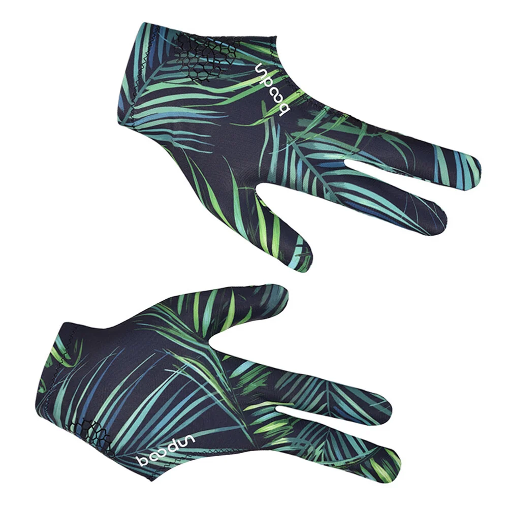 

1pc 3 Fingers Glove High Elastic Anti-slip Billiards Glove Breathable Snooker Glove (Leaves)