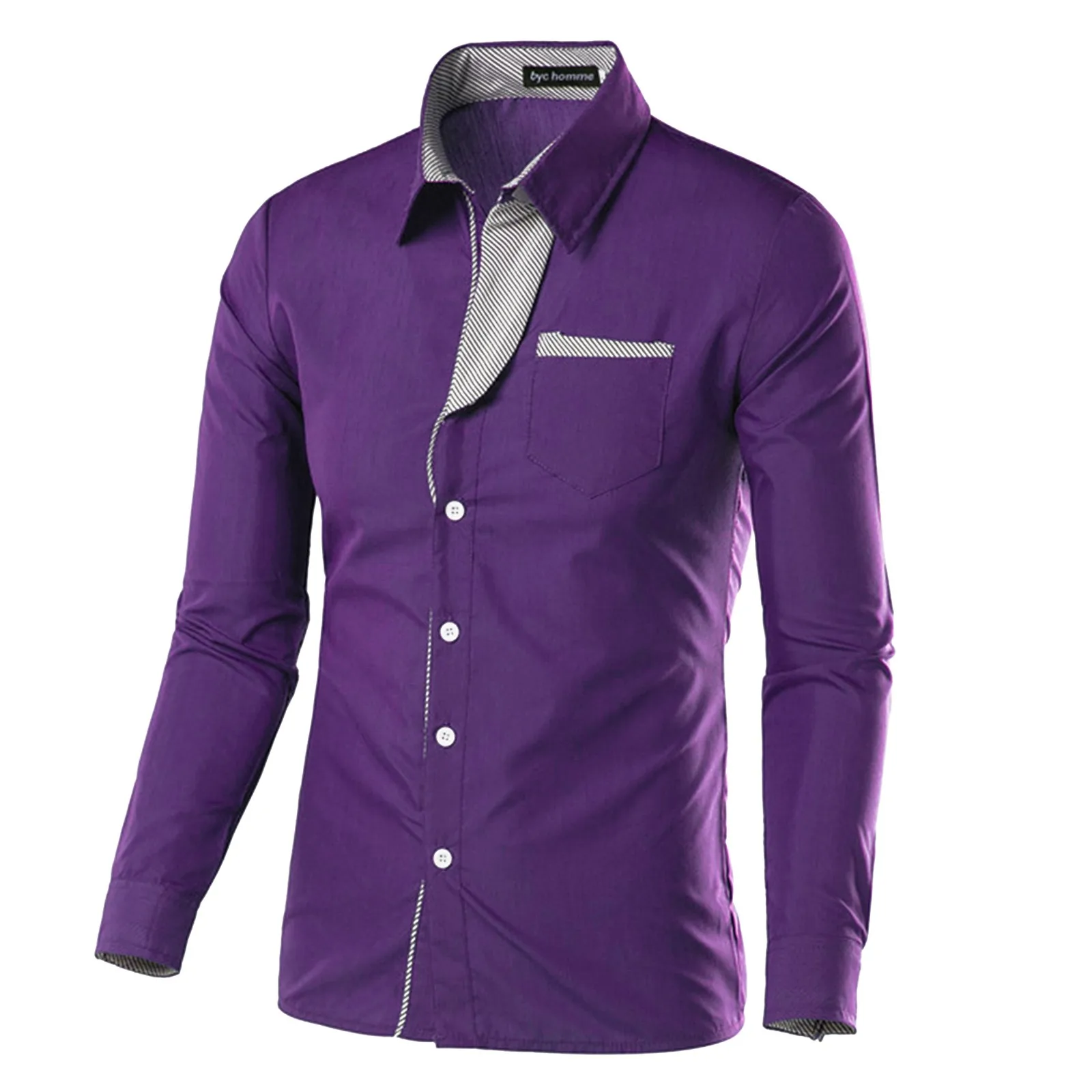 

Men Fashion Casual Top Shirt Simple Comfortable Solid Color Collar Button Collar Shirt Top Long Sleeve Top