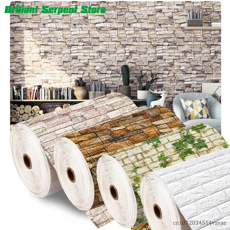 

3D Self-Adhesive Wallpaper 70cm*10m Continuous Waterproof Imitation Brick Wall Stickers Wallcovering Living Room Home Decoration