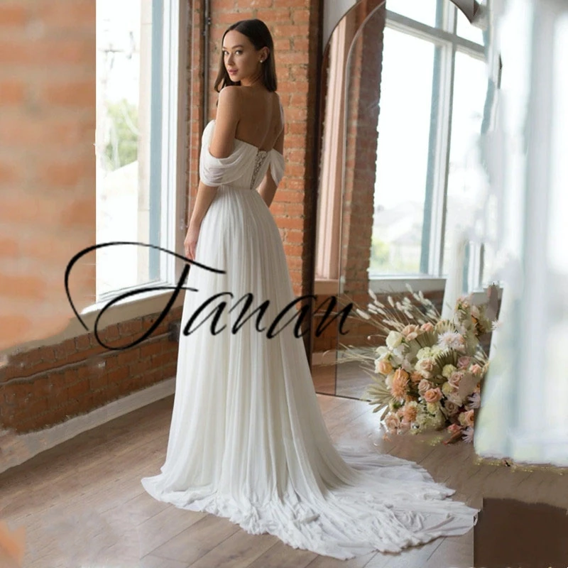 

Свадебные платья с высоким воротом и коротким рукавом-крылышком, свадебные платья а-силуэта с аппликацией в стиле бохо и шлейфом, Длинные св...