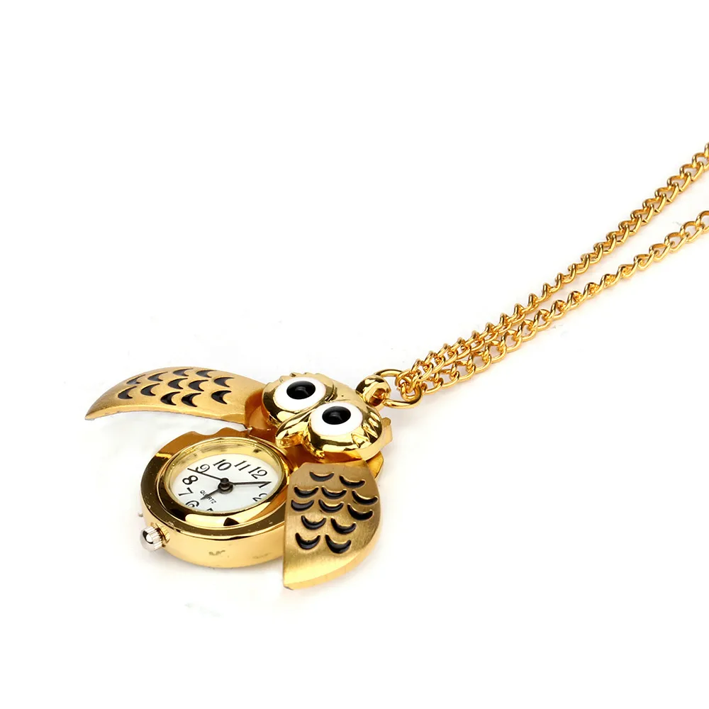 

Vintage Style Retro Slide Owl Pendant Long Necklace Analog Pocket Watch Gift Steampunk Reloj De Bolsillo Relogio De Bolso@25