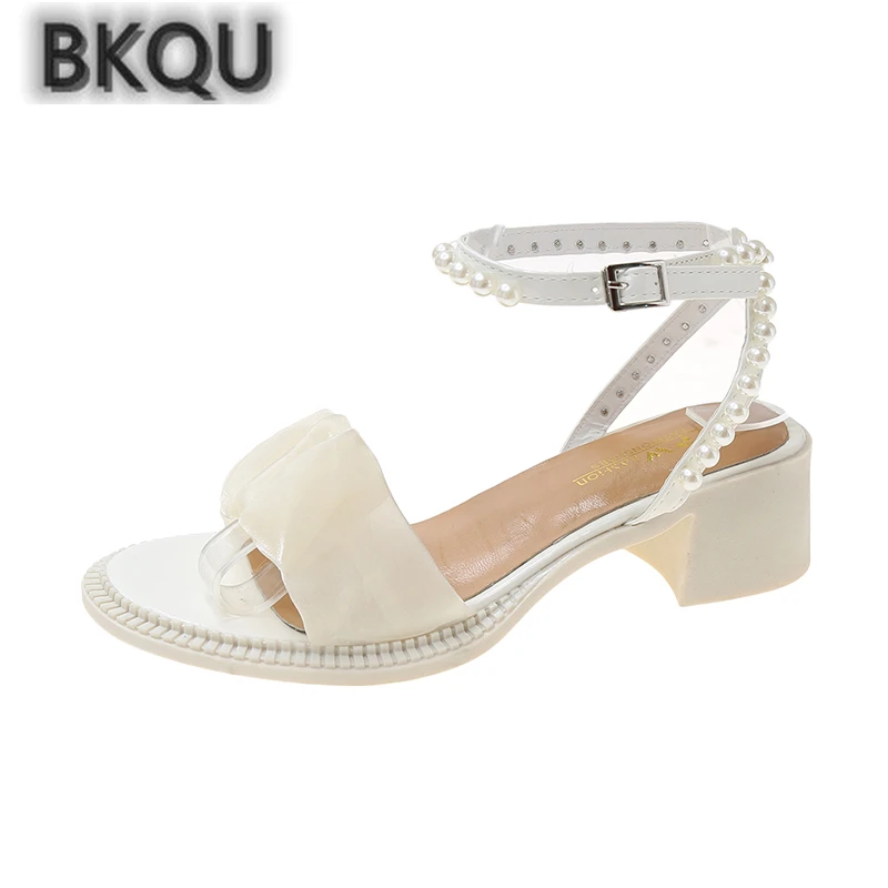 

2022 summer new medium thick heel luxury sandals summer high heels women's beige all-match fashion women's black comfortable