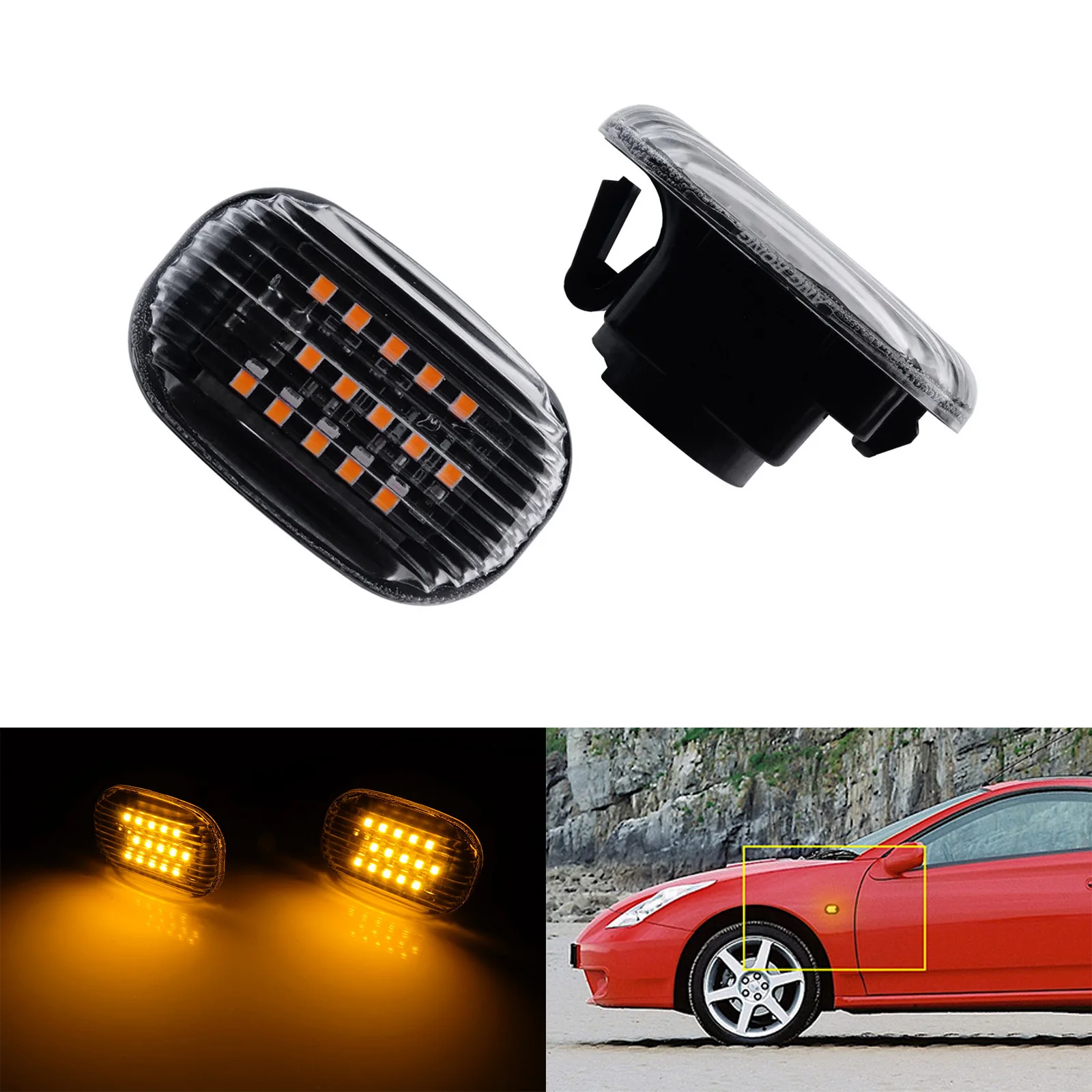 

2x For Toyota Celica 94-06 Supra 93-98 Amber LED Side Marker Signal Light Clear Lens