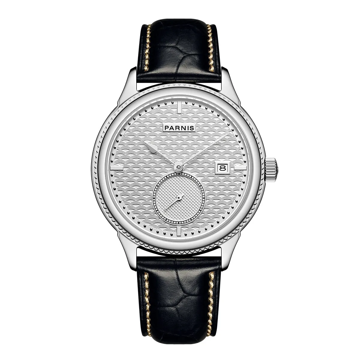 Механические Автоматические Мужские часы Parnis 42 мм с датой ST 1731 и кожаным ремешком