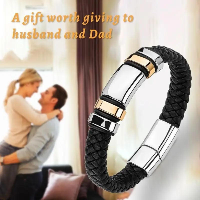 

Fashion Woven Leather Rope Wrap Bracelet Classic Stainless Steel Men's Leather Bracelet Leather Buckle Punk Men Bracelet
