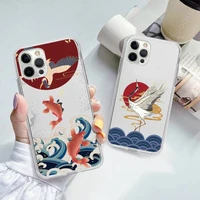 fhnblj crane and koi chinese style phone case for iphone 11 12 13 mini pro xs max 8 7 6 6s plus x 5s se 2020 xr clear case