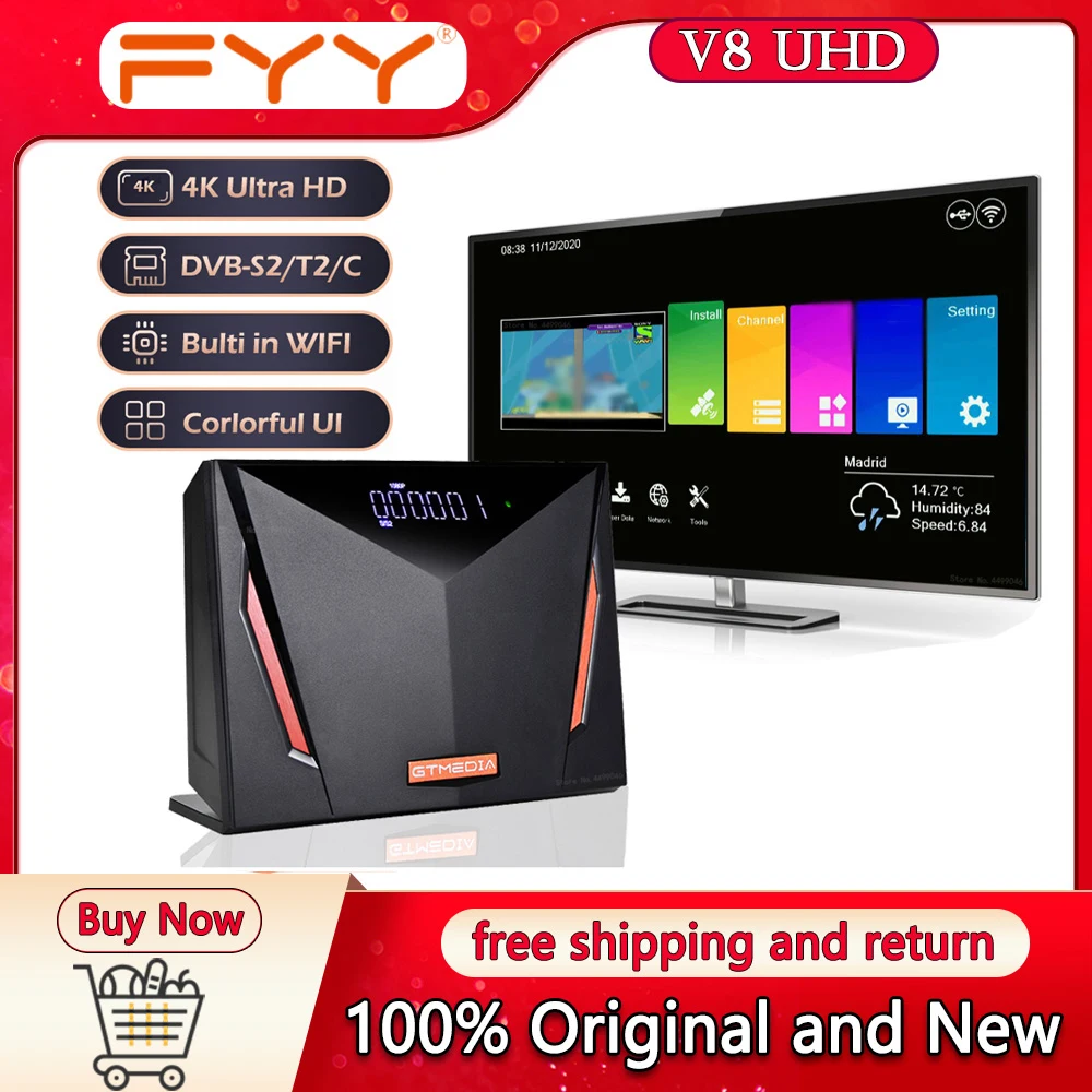 Спутниковый ресивер 4K Ultra HD GTmedia V8 UHD TV 1080P Box Step Top DVB-S/S2/S2X + T/T2 - Цена: 53.98