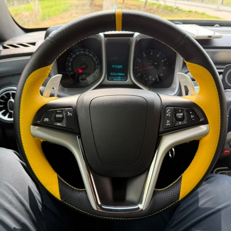Фото Кожаный чехол на руль автомобиля, сшитый вручную, для Chevrolet Malibu XL Explorer Cruze Woz, аксессуары для интерьера гоночного автомобиля