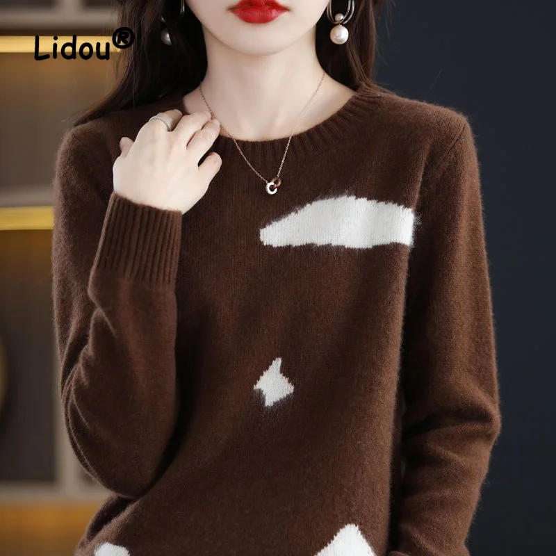 

Контрастный цвет, O-образный воротник, Осень-зима, новинка, корейский топ, пуловер, вязаная нижняя рубашка