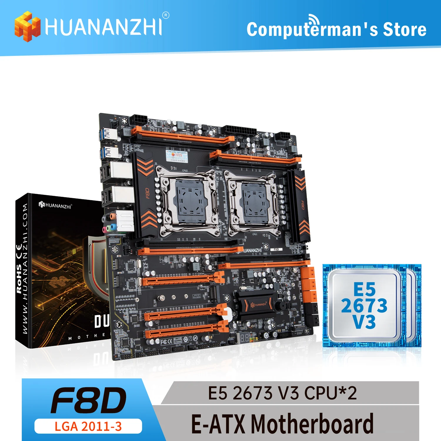 

Комбинированная материнская плата HUANANZHI F8D LGA 2011-3, комплект Intel XEON E5 2673 V3 * 2, поддержка 8 * DDR4, RECC, памяти M.2, USB