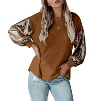 sale long sleeve ladies top and shirt sequins knitted female blouses fashion patchwork women blouses tee shirt fall spring
