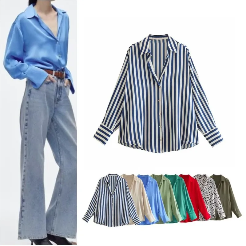 

RDMQ 2023 Women Fashion Office Wear Flowy Satin Shirts Vintage Long Sleeve Front Button Female Blouses Blusas Chic Tops