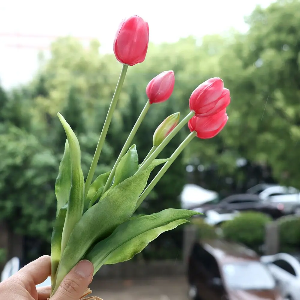 

Luxury Silicone Real Touch Tulips Bouquet 5 Heads Stems Artificial Flowers Wedding Party Room Decoration Flores Artificiales