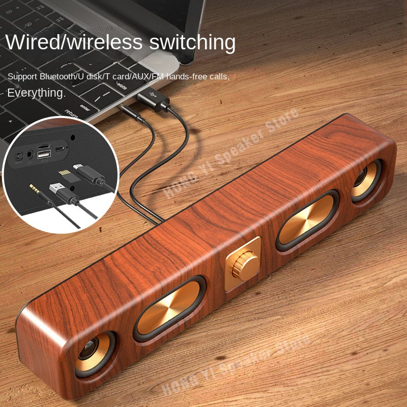 

New Retro Wooden Bluetooth Speakers Portable SoundBar Hi-Fi Stereo Card Home Computer Desktop Wireless Sound FM radio Subwoofer