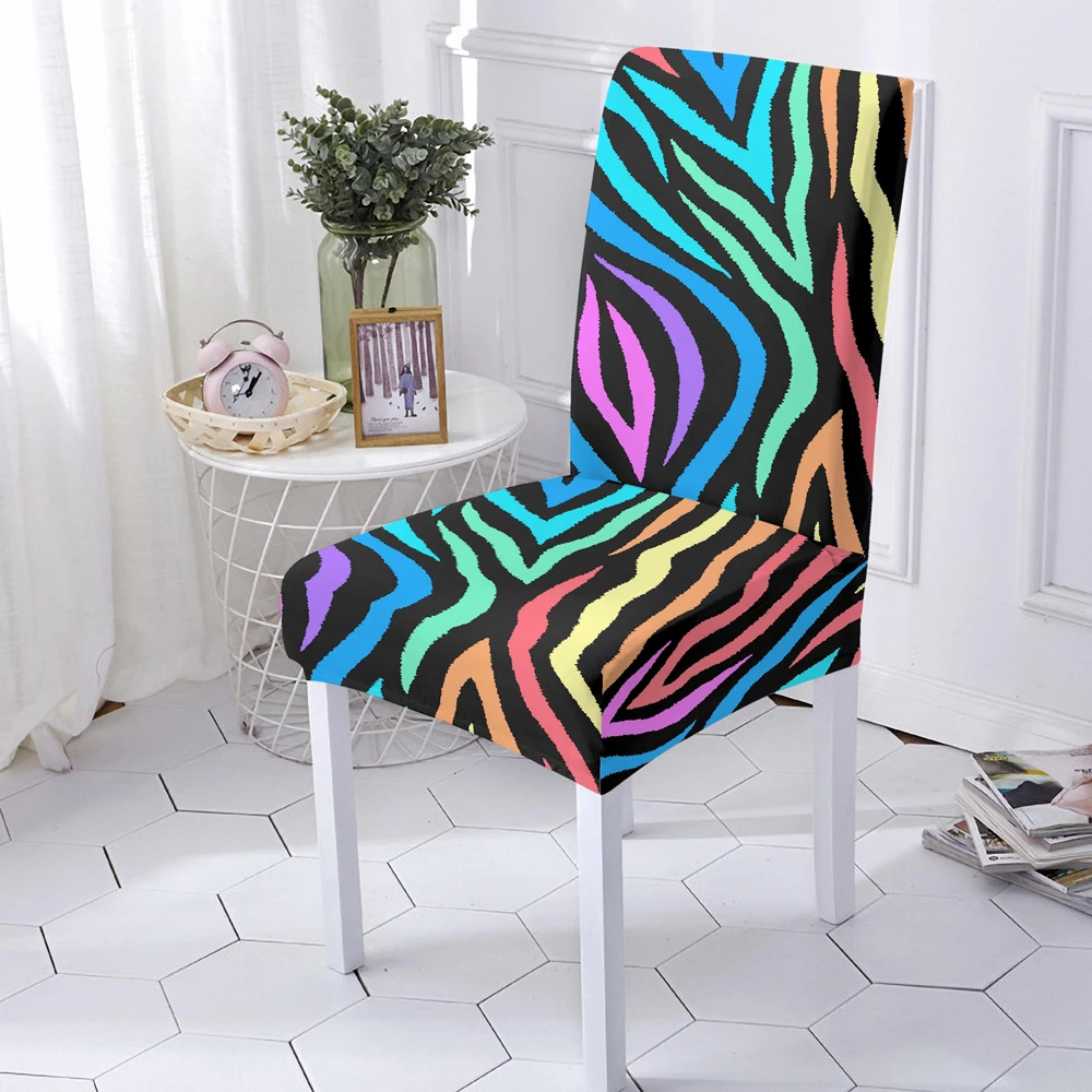 

Leopard Print Seat Chair Cover Colorful Elastic Chair Cover For Dining Room Decor Polyester Stretch Seat Protector Multiple Size