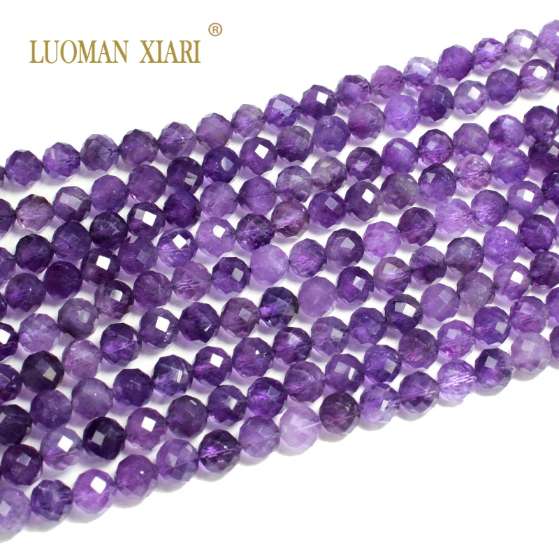 Fine 100% Natural Stone Faceted Amethyst Purple Round Gemstone Spacer Beads For Jewelry Making DIY Bracelet Necklace 6/8/10MM - купить по