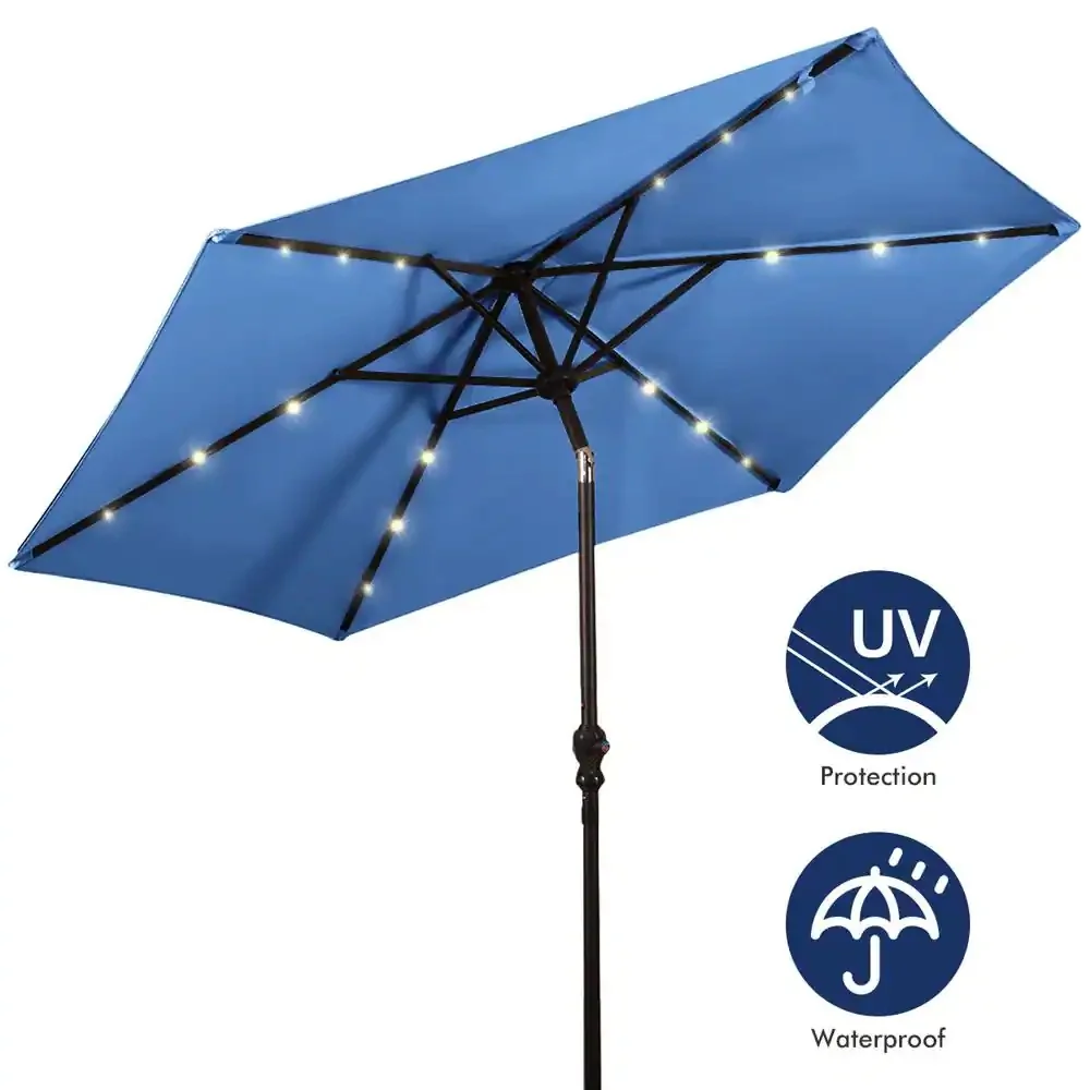 

9 ft. Steel Cantilever Solar Tilt Patio Umbrella LED Lights with Crank Blue or Orange