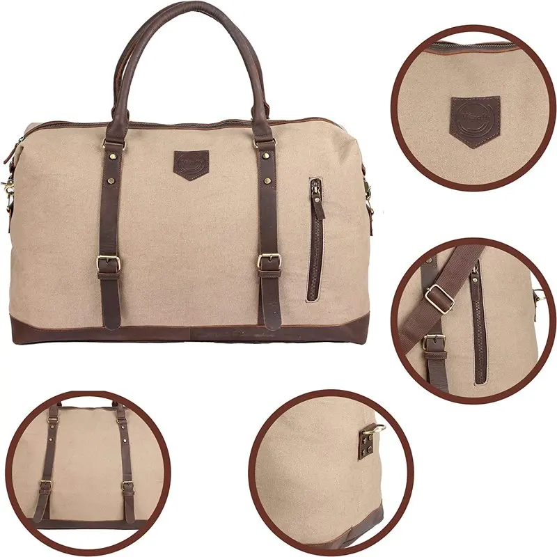 Genuine Canvas Leather Duffel Bag | Travel Tote Bag Weekender Gym Overnight Bag for Men and Women | Shoulder Handbag Carry On Du