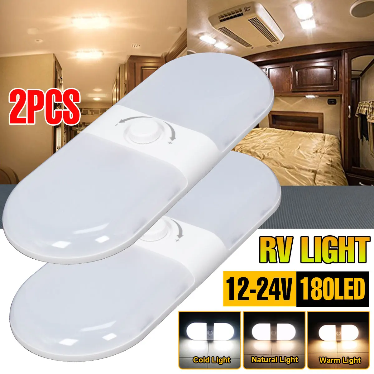 

2PCS 12V 180 LED Car Ceiling Dome Roof Light Interior Light Lamp Dimmable Switch For Camper Van Caravan Motorhome Boat RV