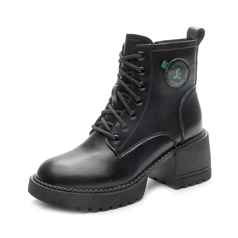 

Authentic Leather Elegant Ankle Boots Woman Winter 2023 Trend Black Fur Chunky Platform Shoes Ladies High Heels Designer Booties