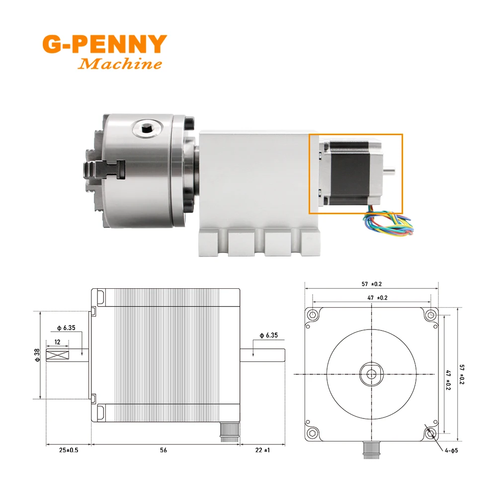 G-PENNY NEMA23 3/4 щелепа 4-я ось 100 мм разделительная головка заднего